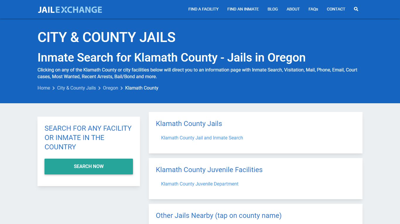 Inmate Search for Klamath County | Jails in Oregon - Jail Exchange